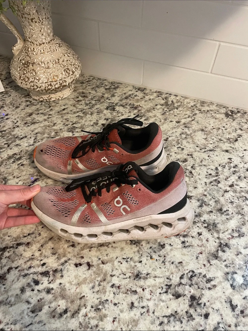 On Running Women’s Athletic Shoes in red and White 8 used